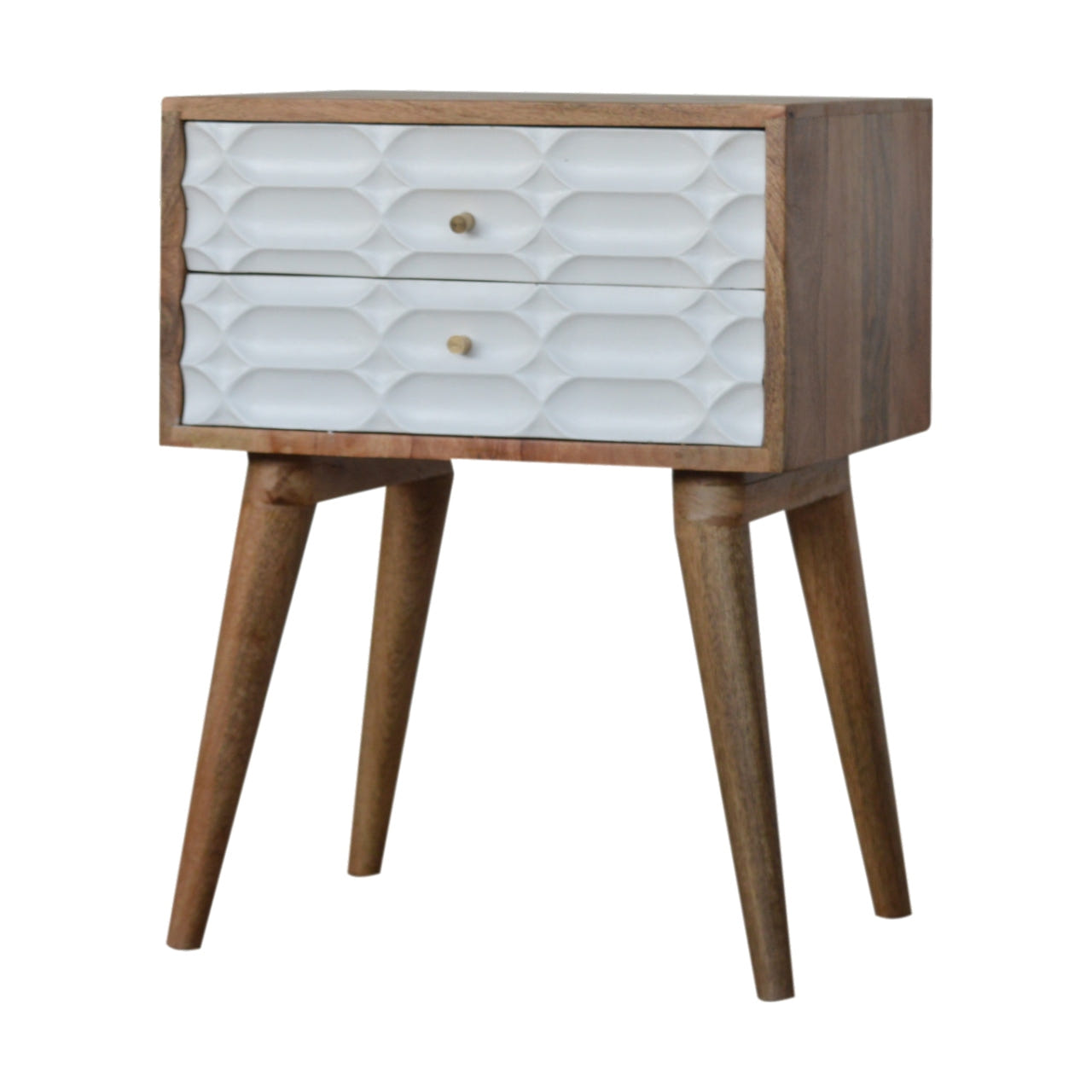 Capsule Carved Bedside Table | Oak Solid Mango Wood Hand-Carved
