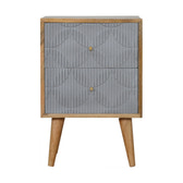 Geometric Carved Bedside Table | Oak Solid Mango Wood Hand-Carved