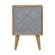 Geometric Carved Bedside Table | Oak Solid Mango Wood Hand-Carved