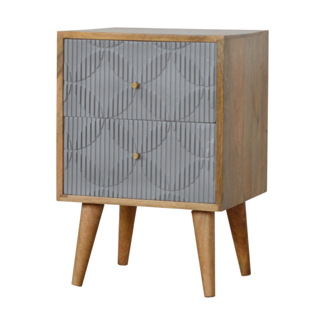 Geometric Carved Bedside Table | Oak Solid Mango Wood Hand-Carved