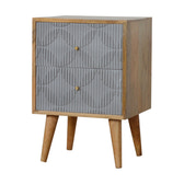 Geometric Carved Bedside Table | Oak Solid Mango Wood Hand-Carved