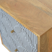Geometric Carved Bedside Table | Oak Solid Mango Wood Hand-Carved