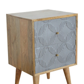 Geometric Carved Bedside Table | Oak Solid Mango Wood Hand-Carved