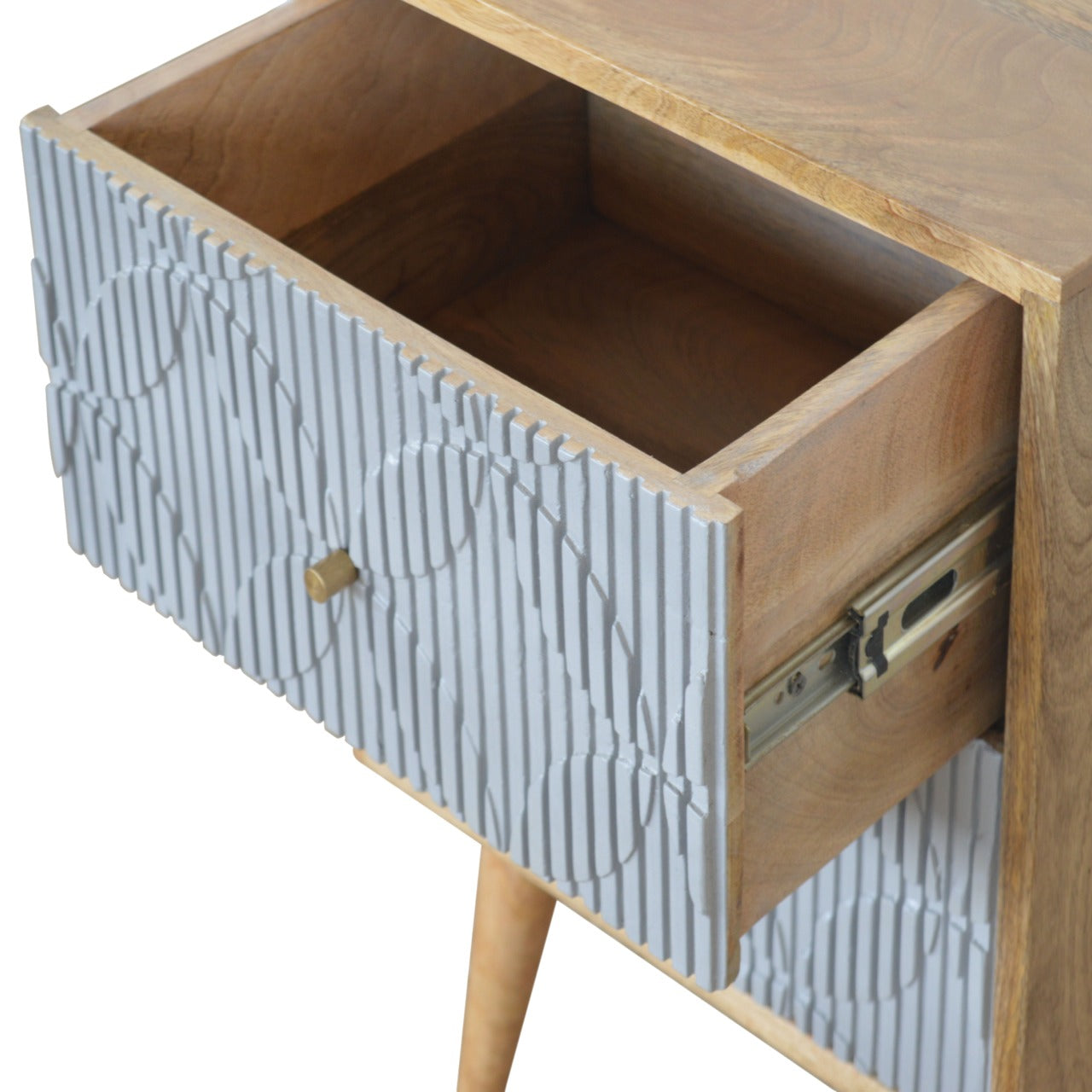 Geometric Carved Bedside Table | Oak Solid Mango Wood Hand-Carved