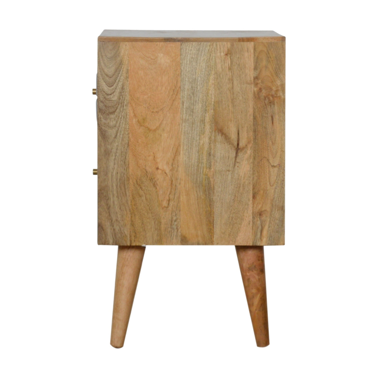 Geometric Carved Bedside Table | Oak Solid Mango Wood Hand-Carved
