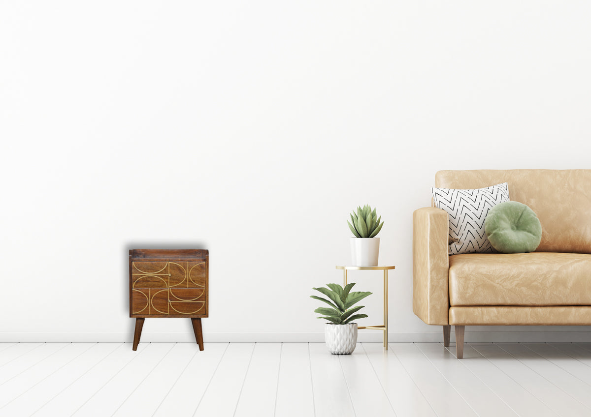 Chestnut Inlay Abstract Bedside Table