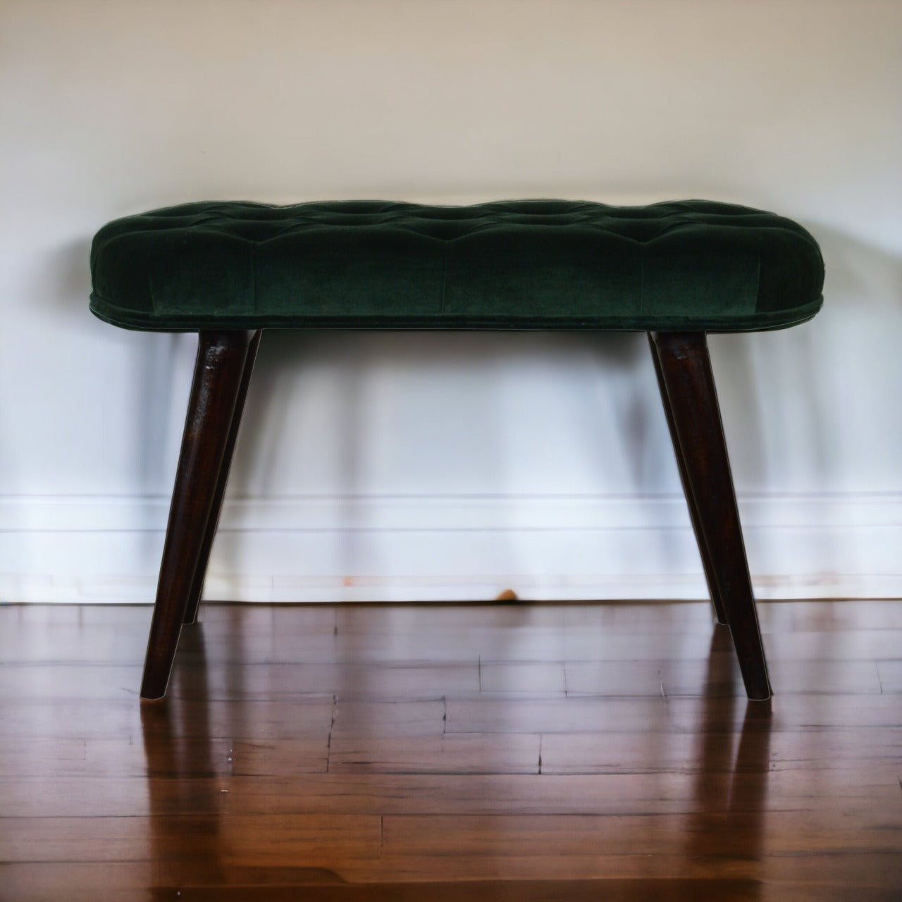 Emerald Velvet Deep Button Bench | Cotton Velvet