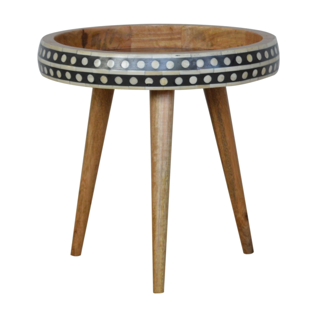 Small Dotted End Table Accent Piece | Oak-Ish Solid Mango Wood Tripod Base Default Title
