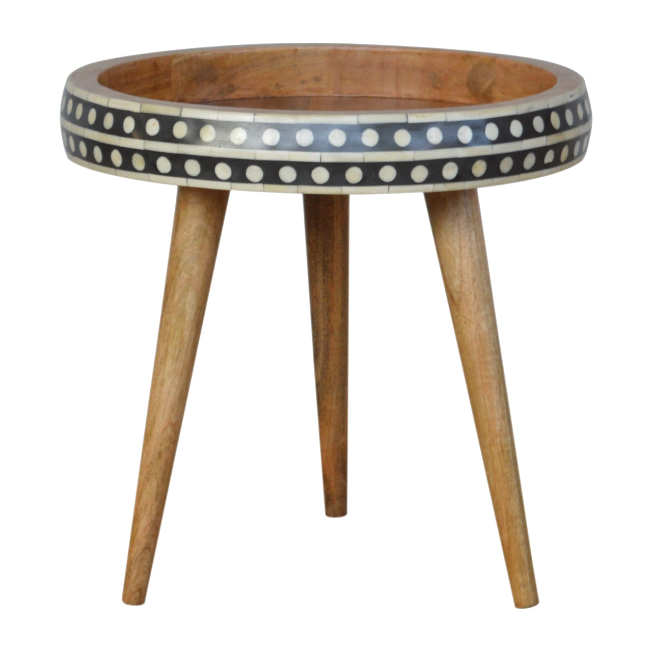 Small Dotted End Table Accent Piece | Oak-Ish Solid Mango Wood Tripod Base