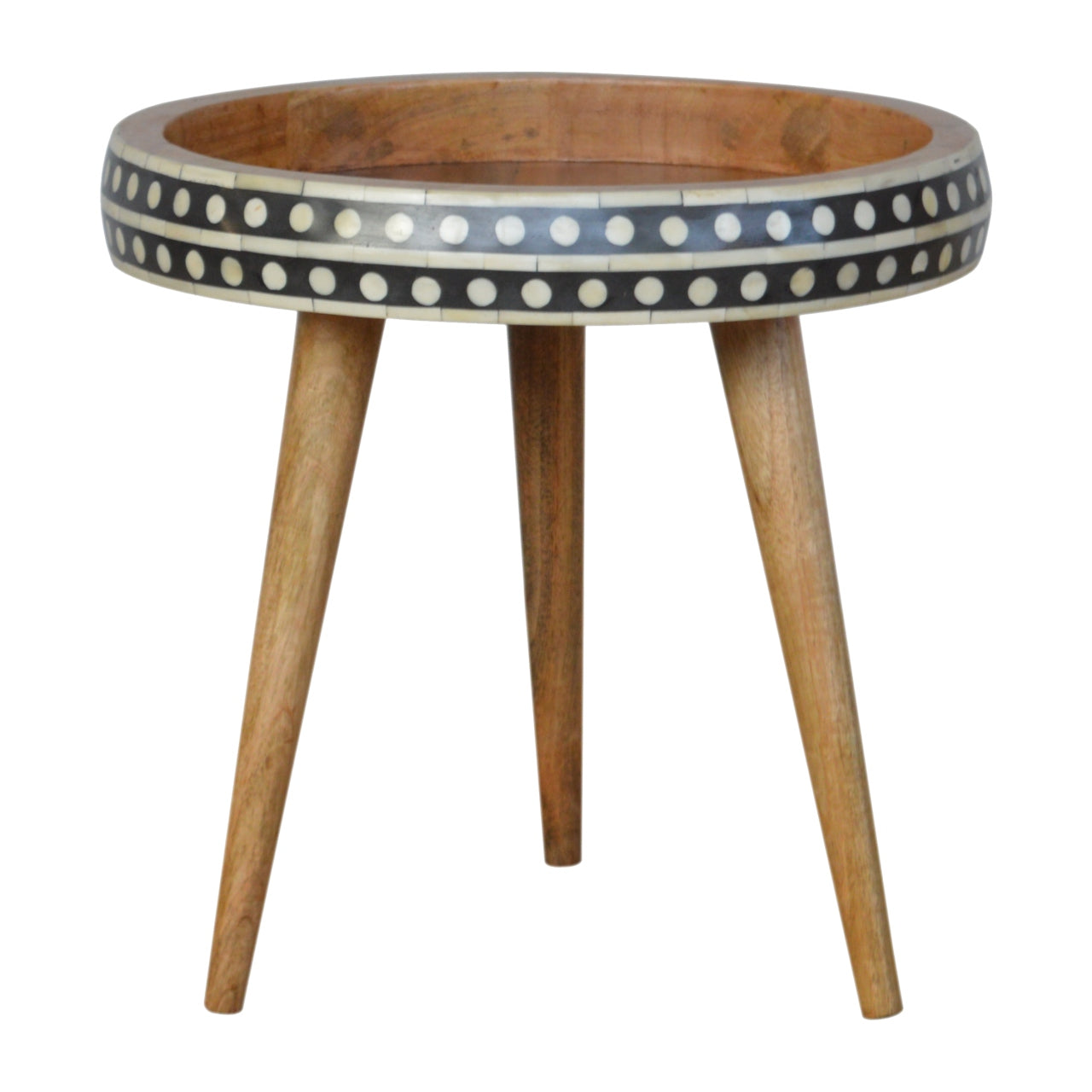 Small Dotted End Table Accent Piece | Oak-Ish Solid Mango Wood Tripod Base