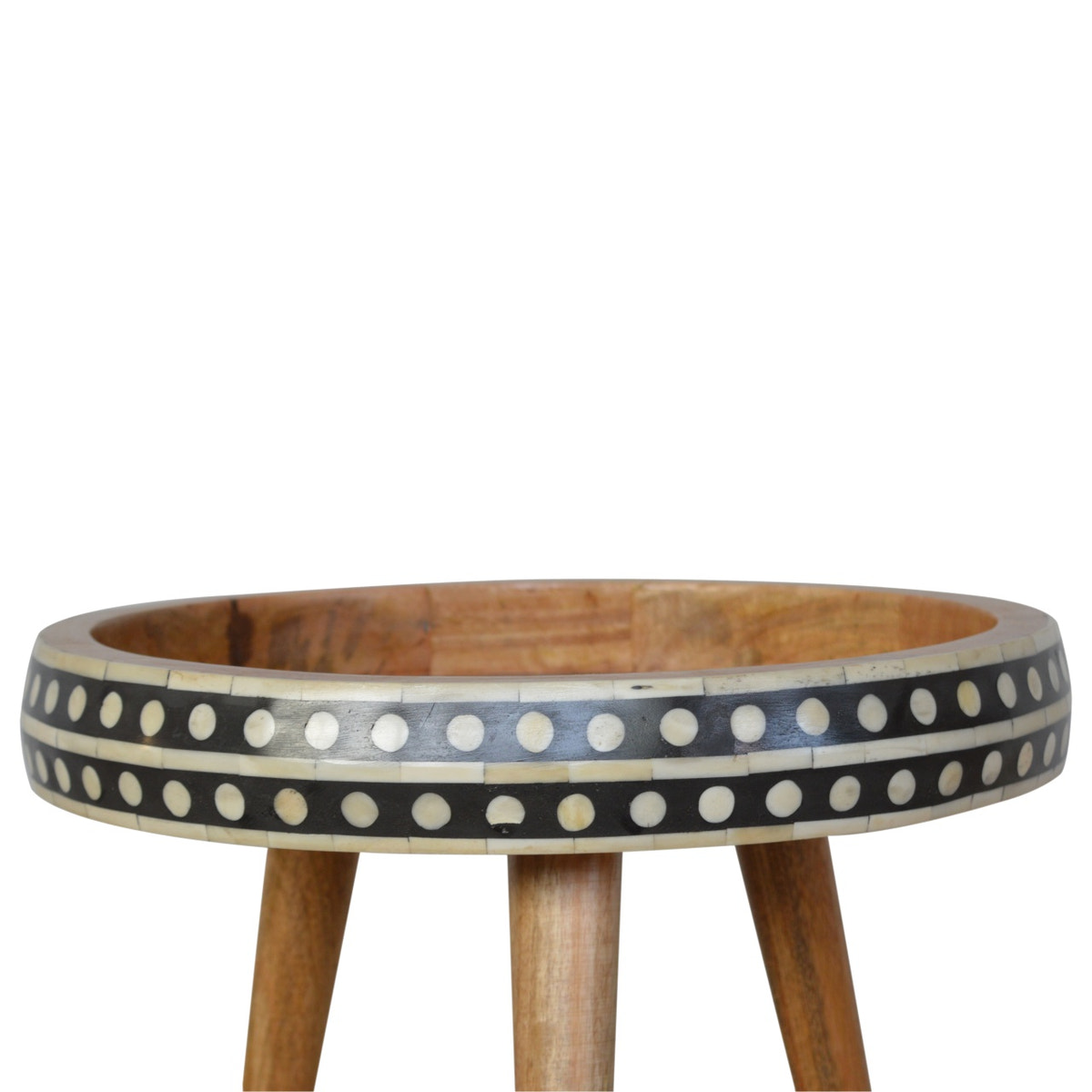 Small Dotted End Table Accent Piece | Oak-Ish Solid Mango Wood Tripod Base