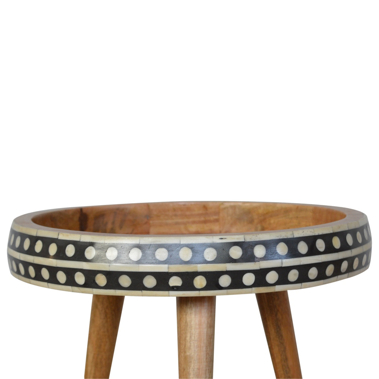 Small Dotted End Table Accent Piece | Oak-Ish Solid Mango Wood Tripod Base
