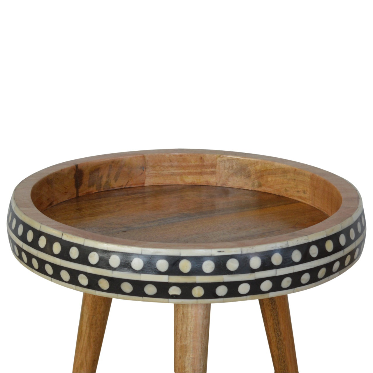 Small Dotted End Table Accent Piece | Oak-Ish Solid Mango Wood Tripod Base