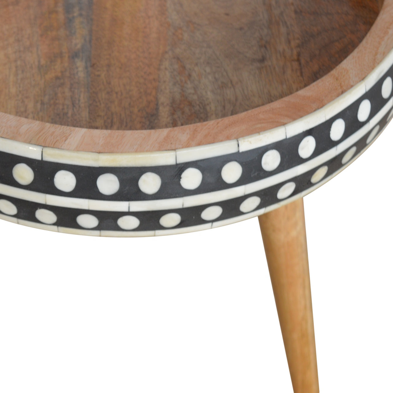 Small Dotted End Table Accent Piece | Oak-Ish Solid Mango Wood Tripod Base