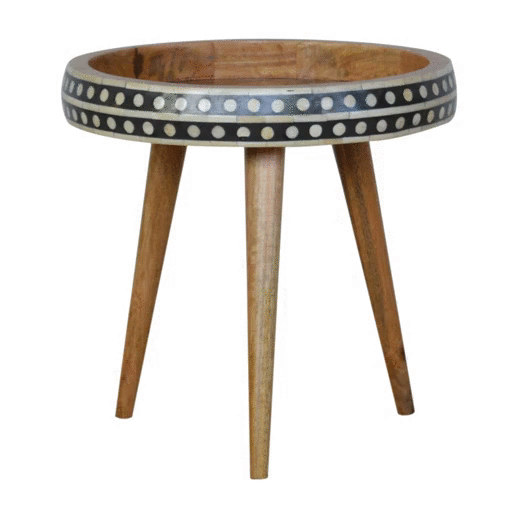 Small Dotted End Table Accent Piece | Oak-Ish Solid Mango Wood Tripod Base