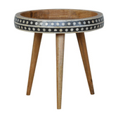 Small Dotted End Table Accent Piece | Oak-Ish Solid Mango Wood Tripod Base