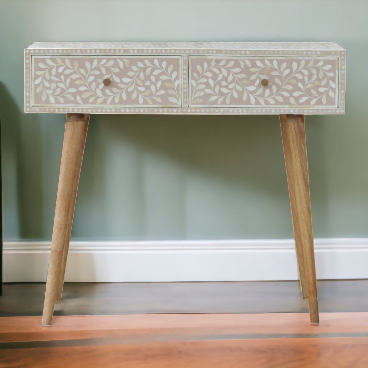 Taupe Floral Bone Console Table