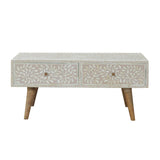 Taupe Floral Bone Coffee Table | Oak-Ish Mango Wood