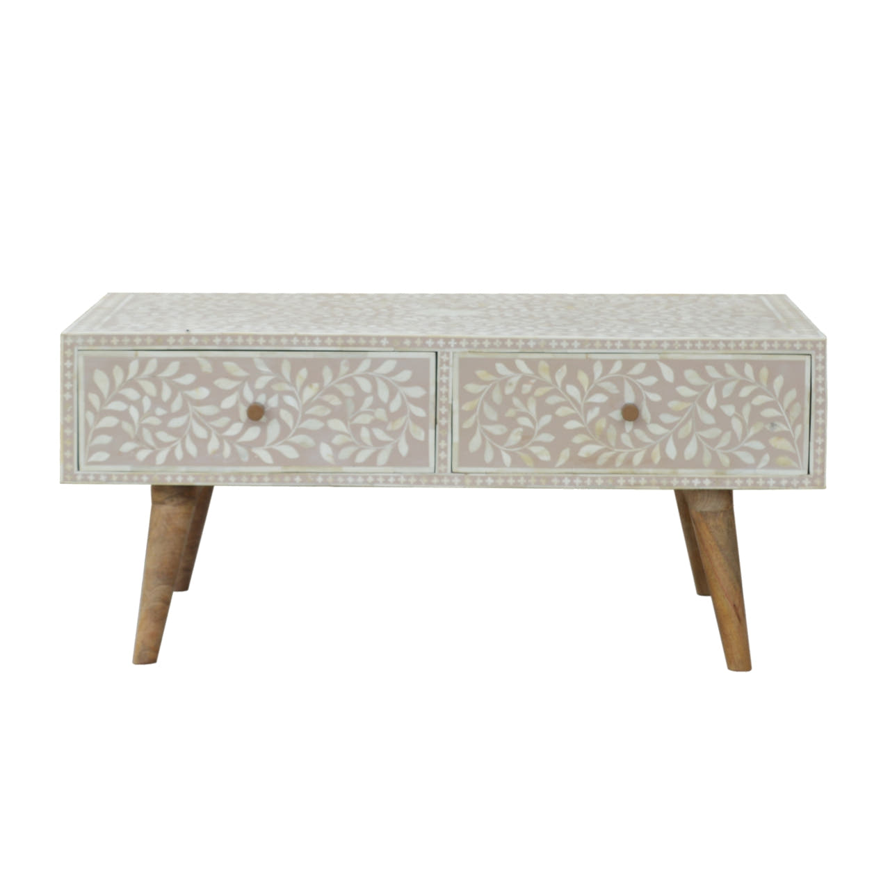 Taupe Floral Bone Coffee Table | Oak-Ish Mango Wood
