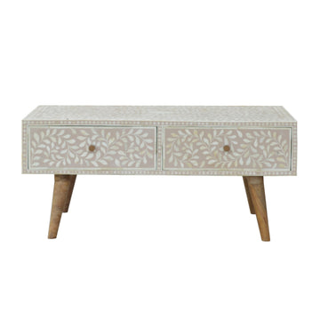 Taupe Floral Bone Coffee Table | Oak-Ish Mango Wood