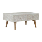 Taupe Floral Bone Coffee Table | Oak-Ish Mango Wood
