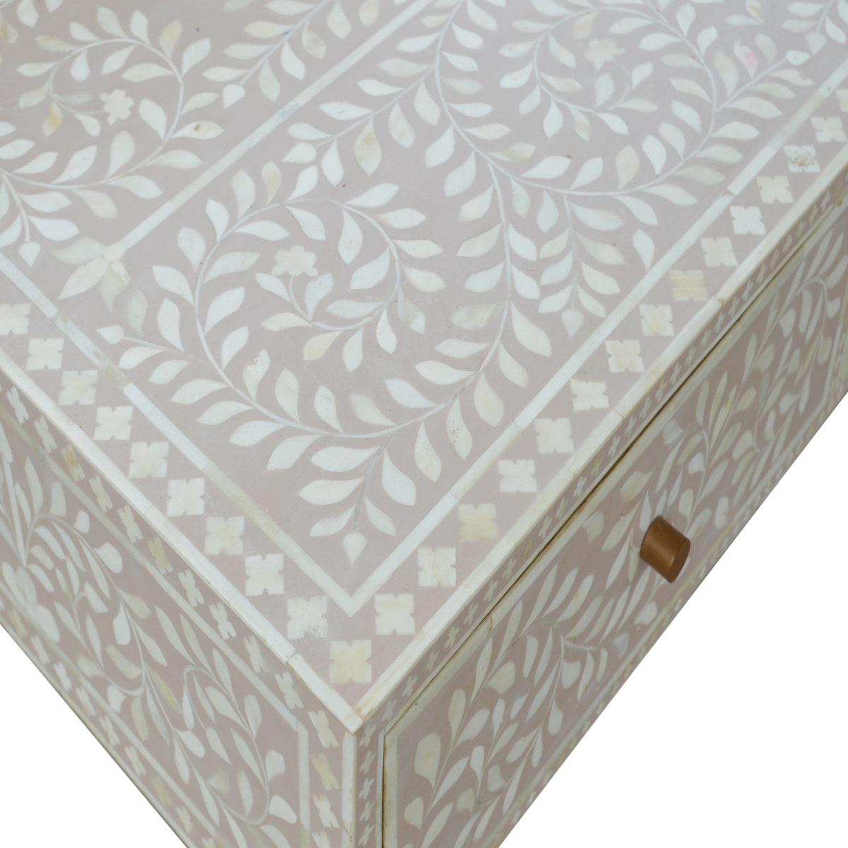 Taupe Floral Bone Coffee Table | Oak-Ish Mango Wood