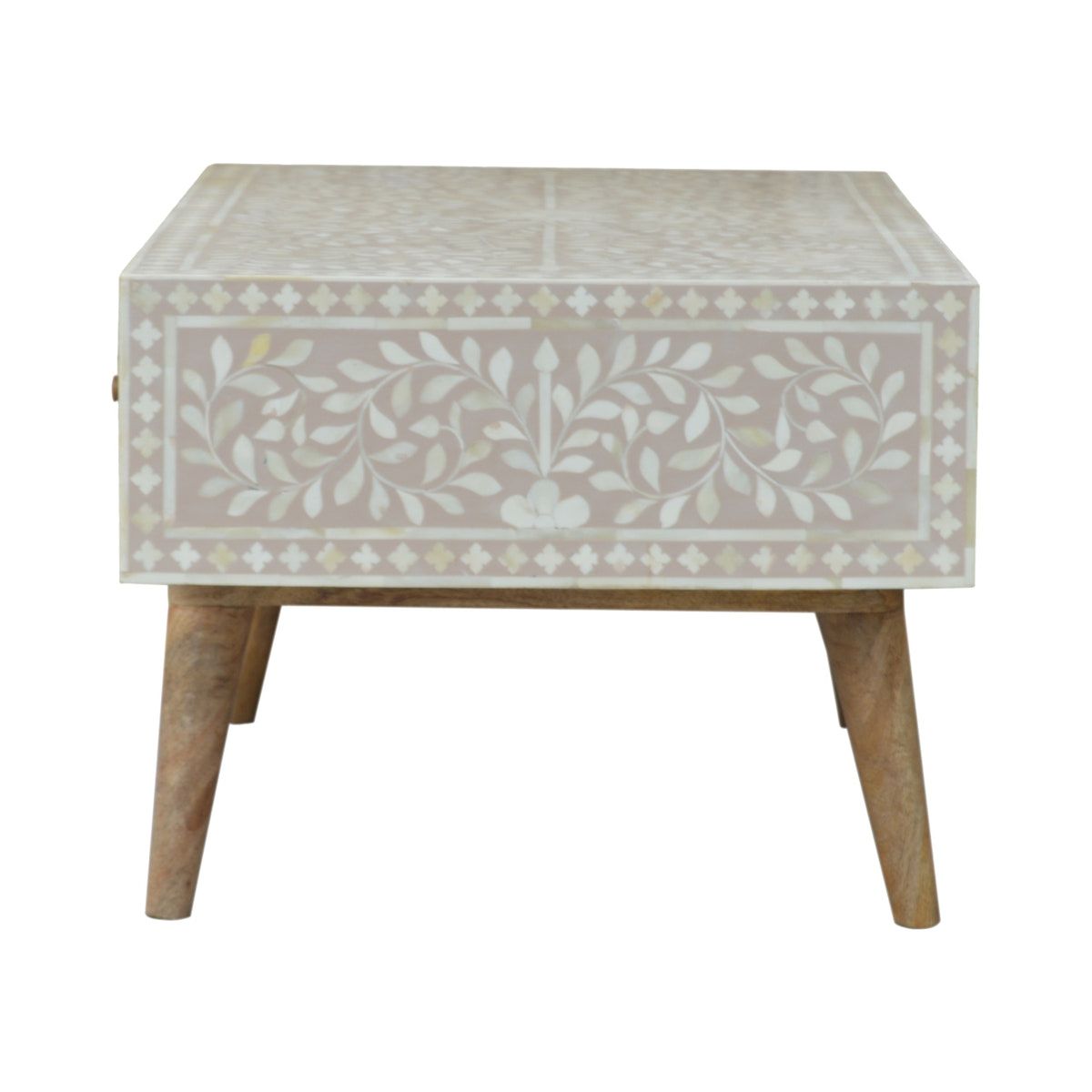 Taupe Floral Bone Coffee Table | Oak-Ish Mango Wood