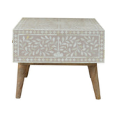 Taupe Floral Bone Coffee Table | Oak-Ish Mango Wood