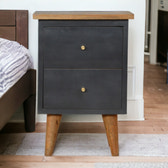 Charcoal Black Hand Painted Bedside Table | Oak-Ish Mango Wood