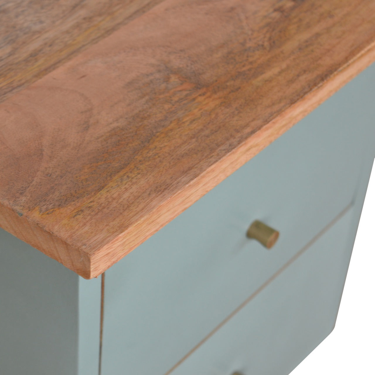 Green Hand Painted Bedside Table | Oak-Ish Solid Mango Wood