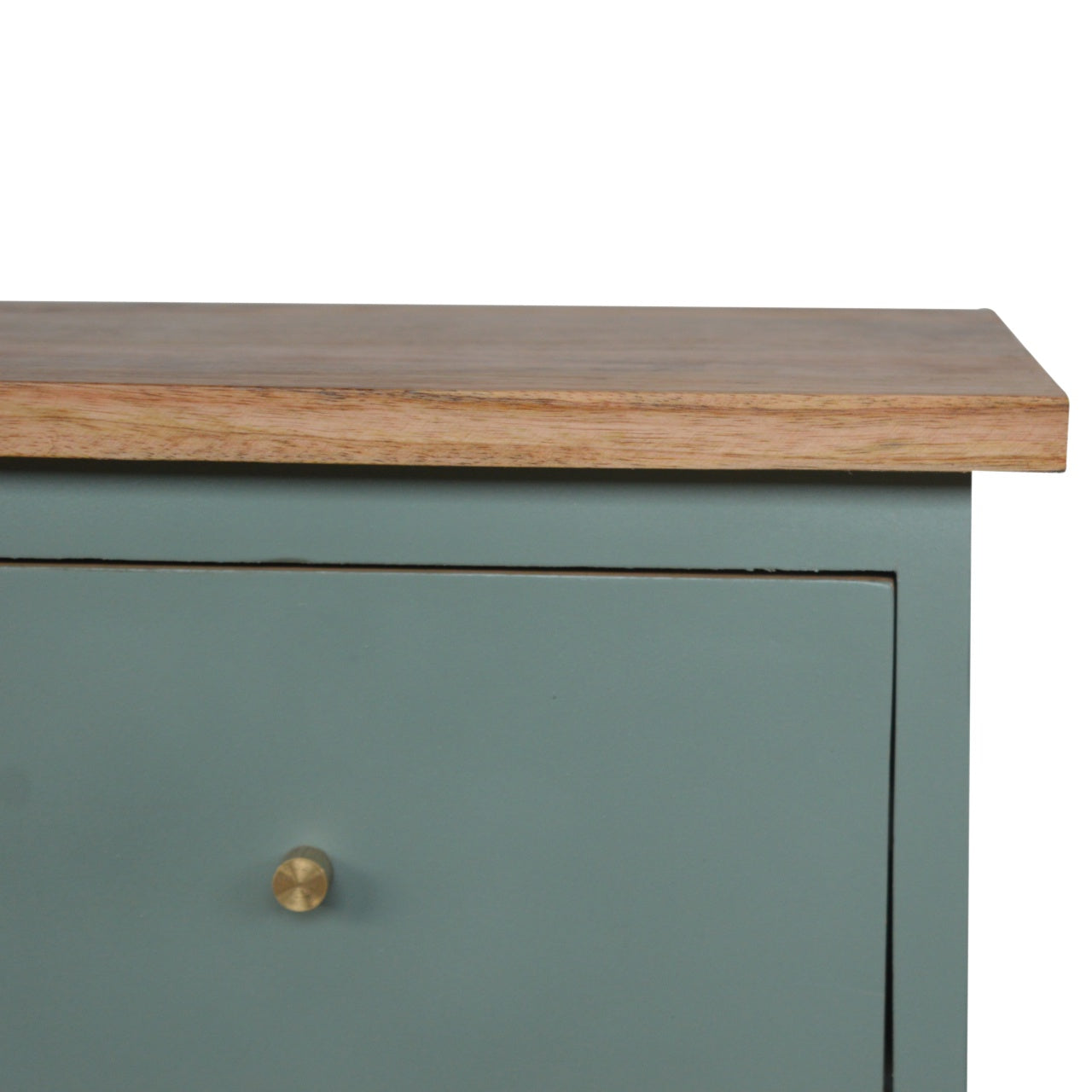 Green Hand Painted Bedside Table | Oak-Ish Solid Mango Wood