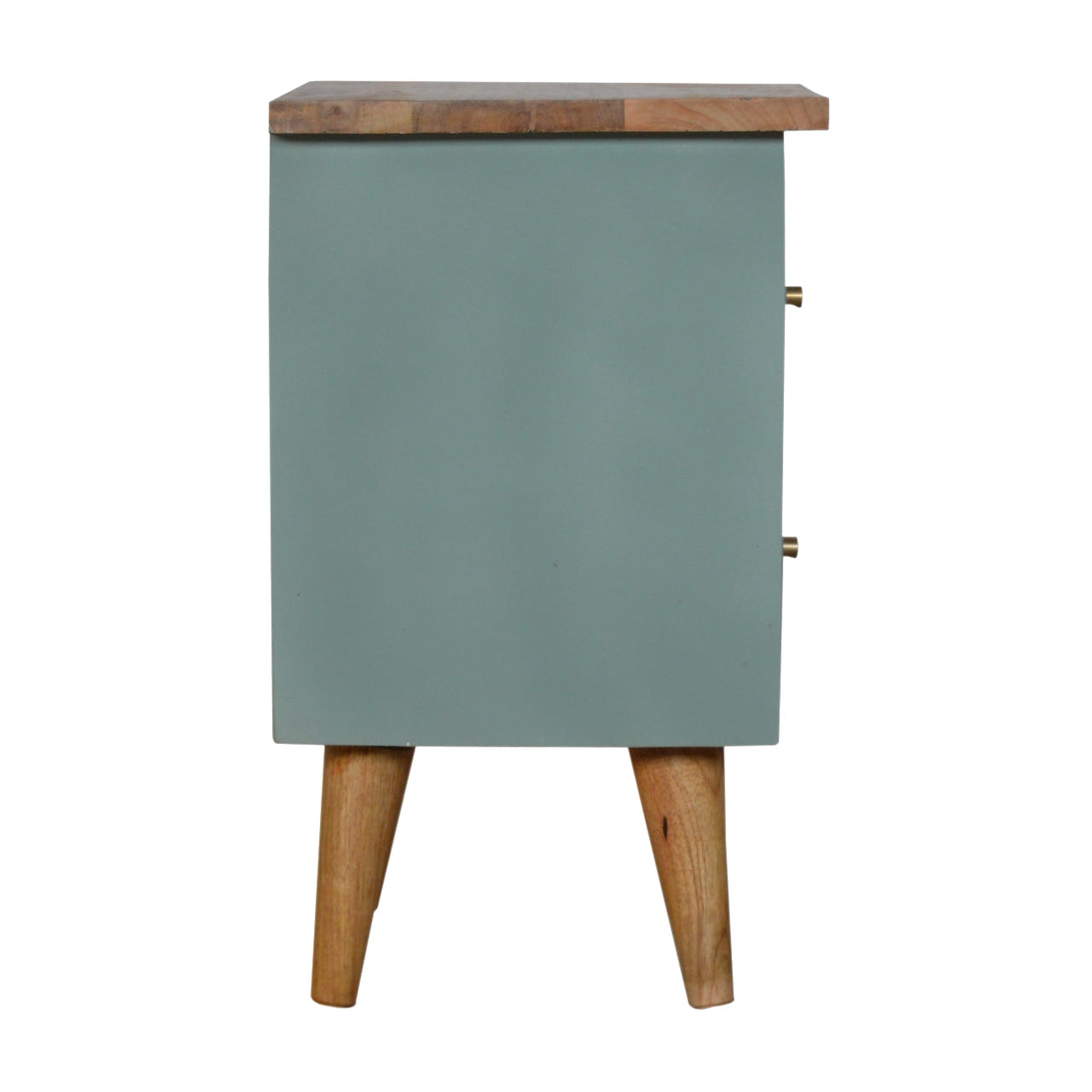 Green Hand Painted Bedside Table | Oak-Ish Solid Mango Wood