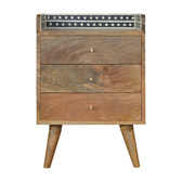 Bone Inlay Gallery Back Bedside Table | Oak Mango Wood