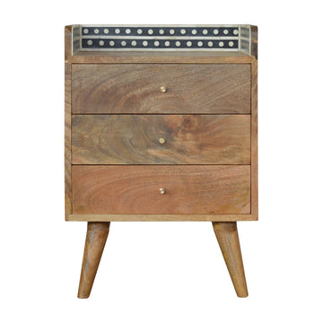 Bone Inlay Gallery Back Bedside Table | Oak Mango Wood