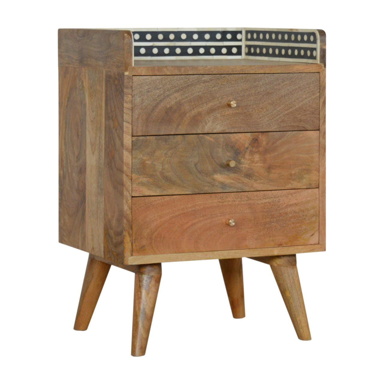 Bone Inlay Gallery Back Bedside Table | Oak Mango Wood