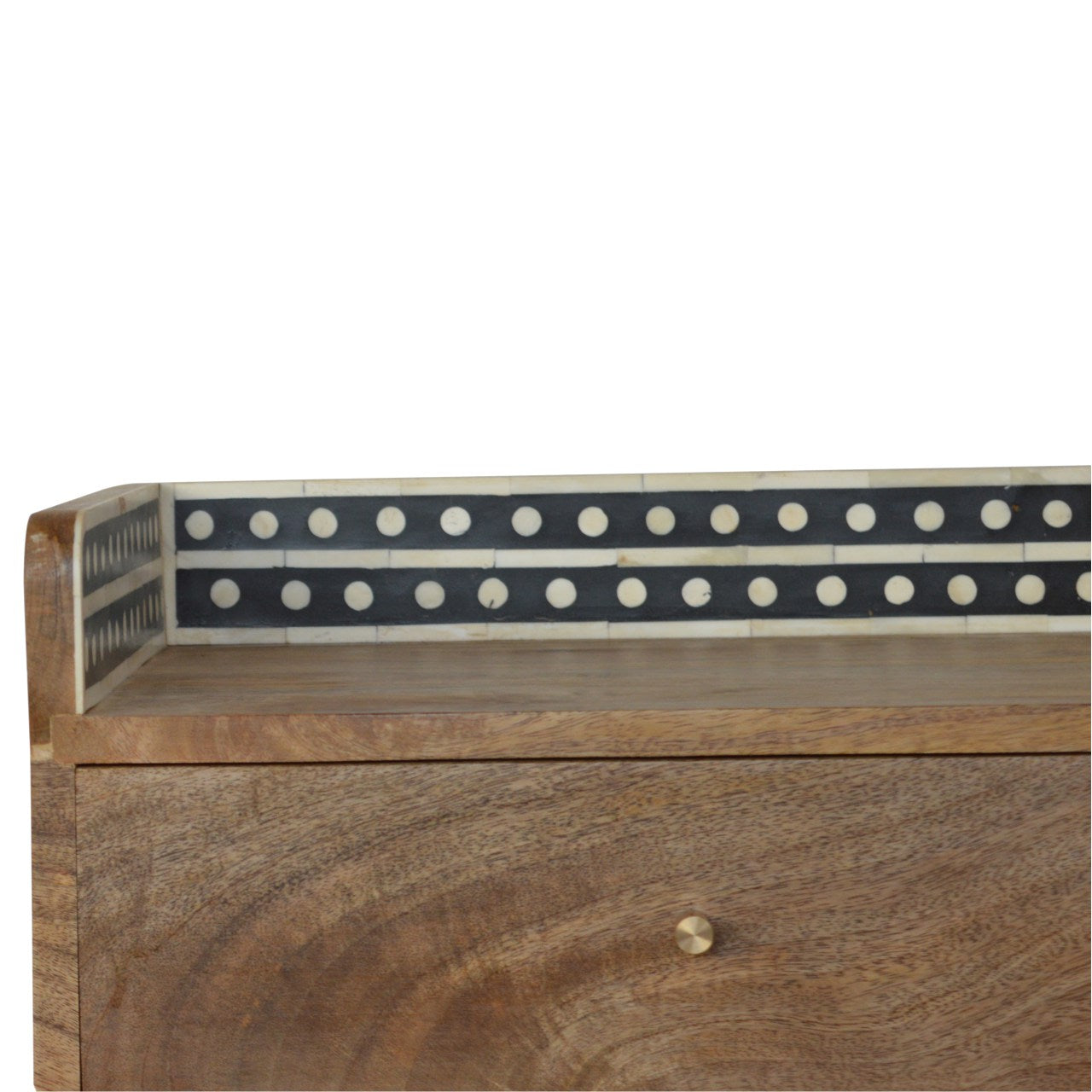 Bone Inlay Gallery Back Bedside Table | Oak Mango Wood