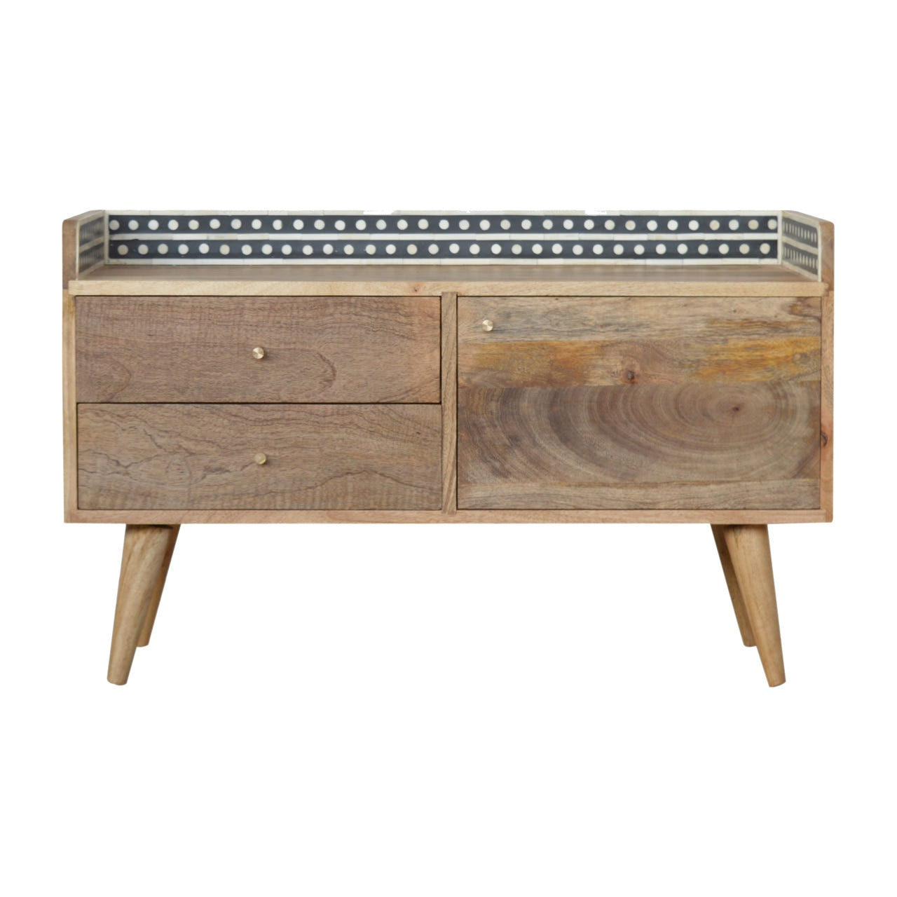 Bone Inlay Gallery Back TV Media Unit | Oak Mango Wood