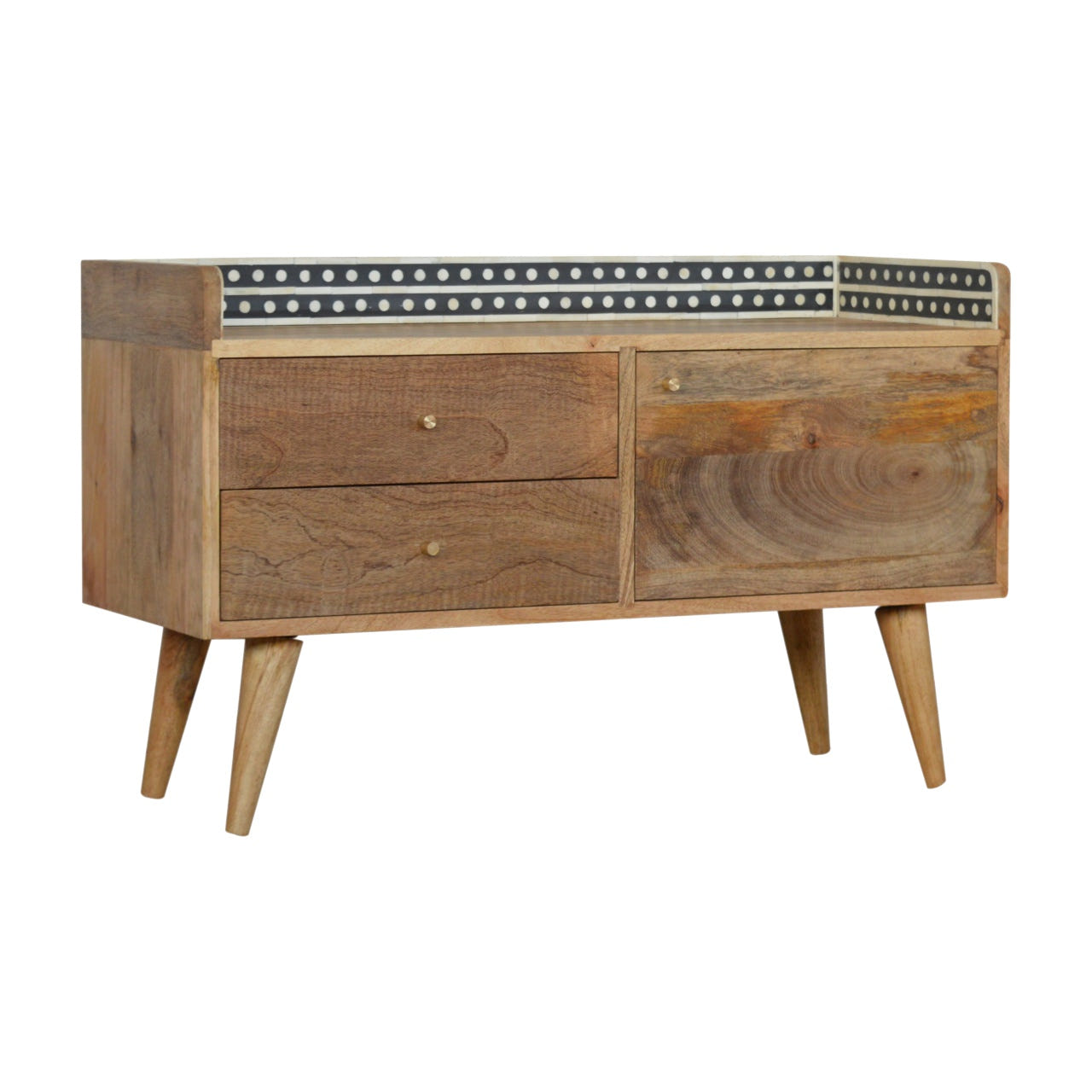 Bone Inlay Gallery Back TV Media Unit | Oak Mango Wood