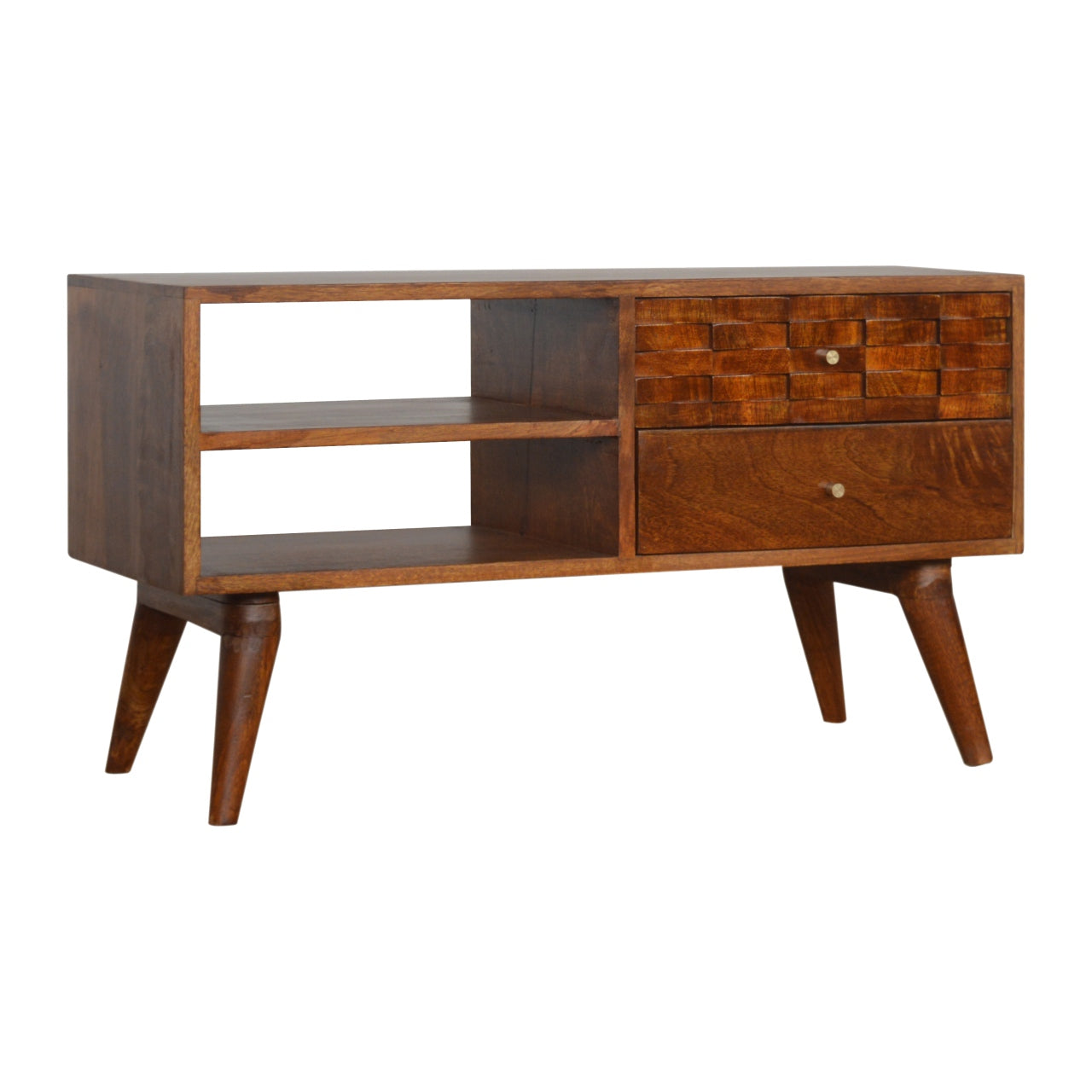Tile Carved Chestnut TV Unit Chest of Drawers | Hand-Carved