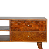 Tile Carved Chestnut TV Unit Chest of Drawers | Hand-Carved