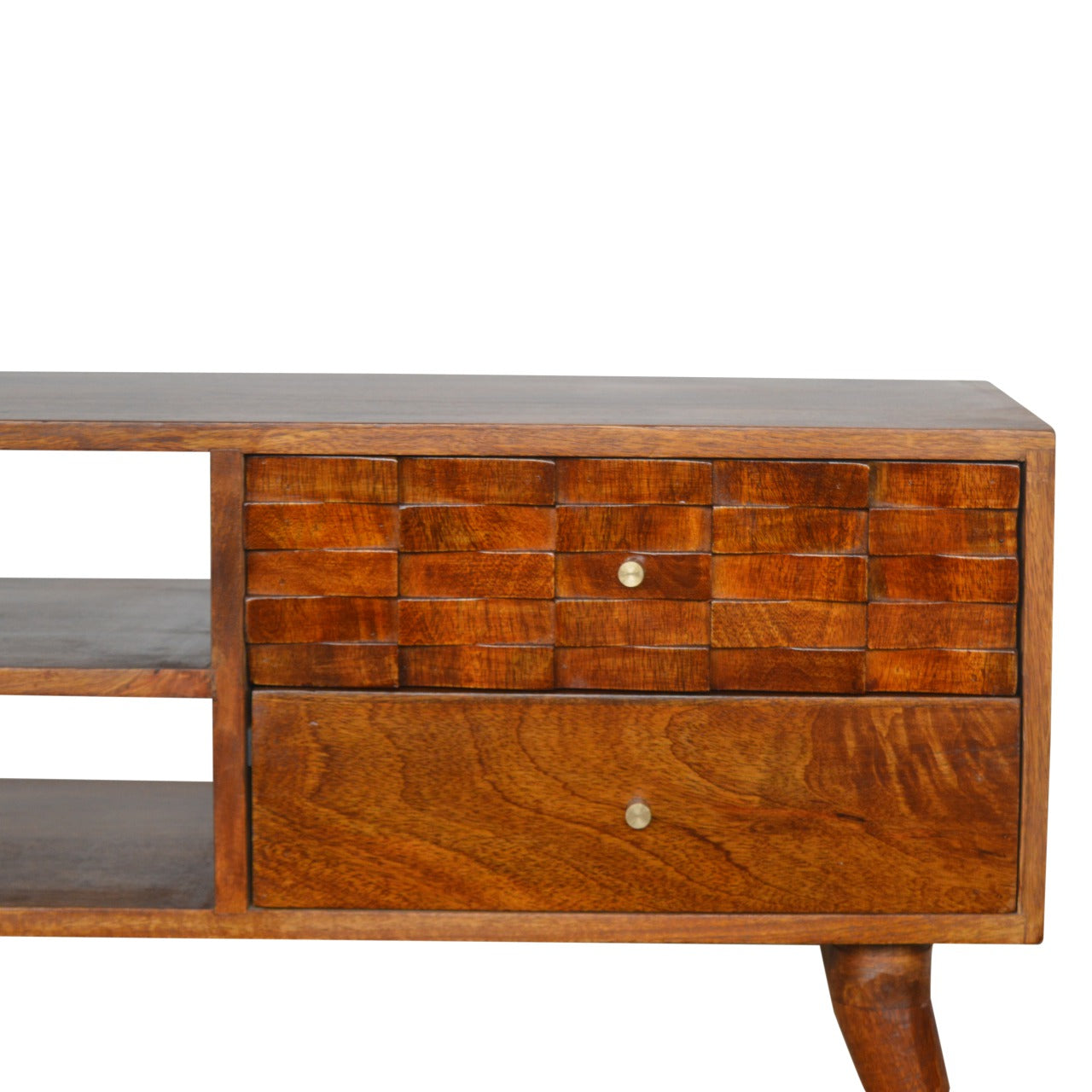 Tile Carved Chestnut TV Unit Chest of Drawers | Hand-Carved