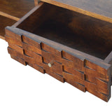 Tile Carved Chestnut TV Unit Chest of Drawers | Hand-Carved