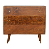 Tile Carved Chestnut Chest of Drawers | Hand-Carved