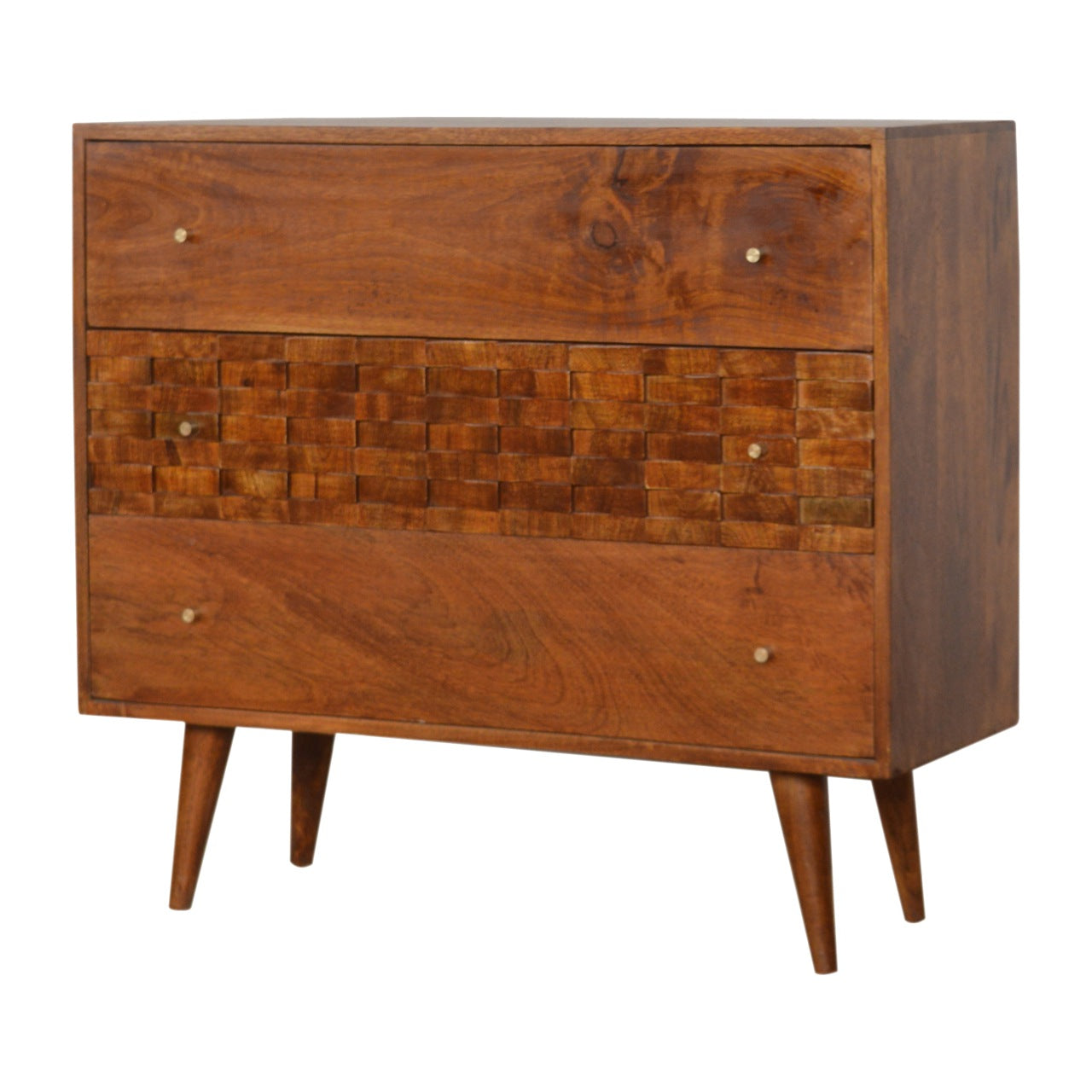 Tile Carved Chestnut Chest of Drawers | Hand-Carved
