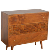 Tile Carved Chestnut Chest of Drawers | Hand-Carved