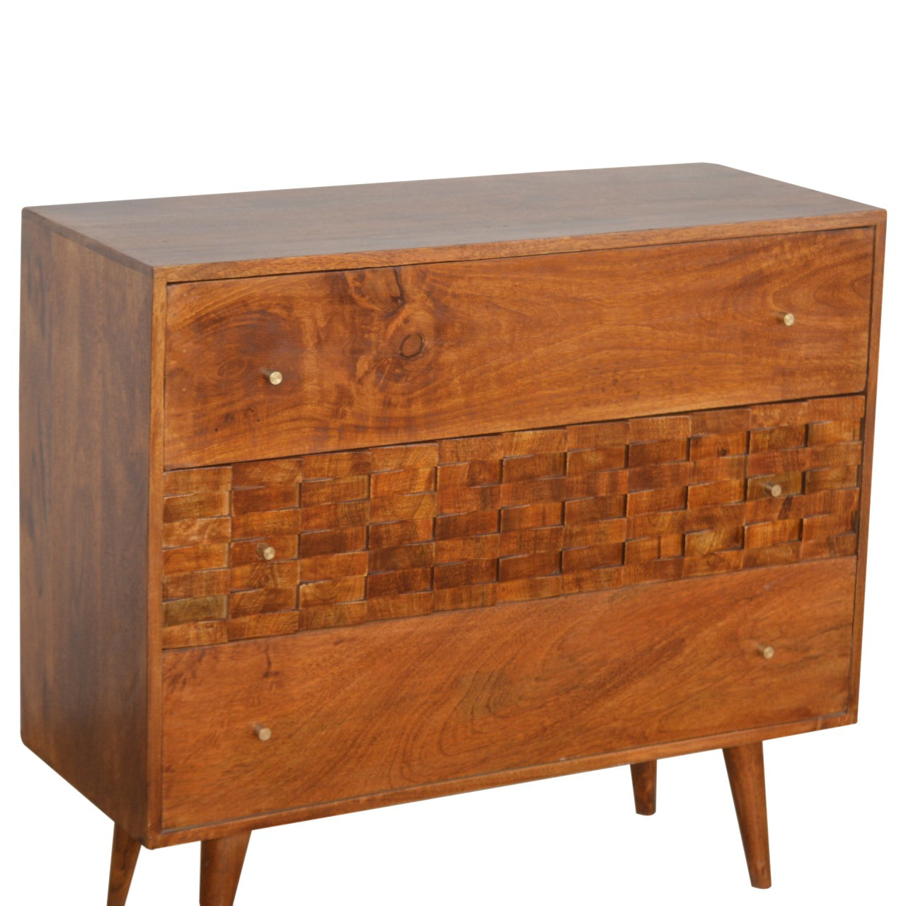 Tile Carved Chestnut Chest of Drawers | Hand-Carved