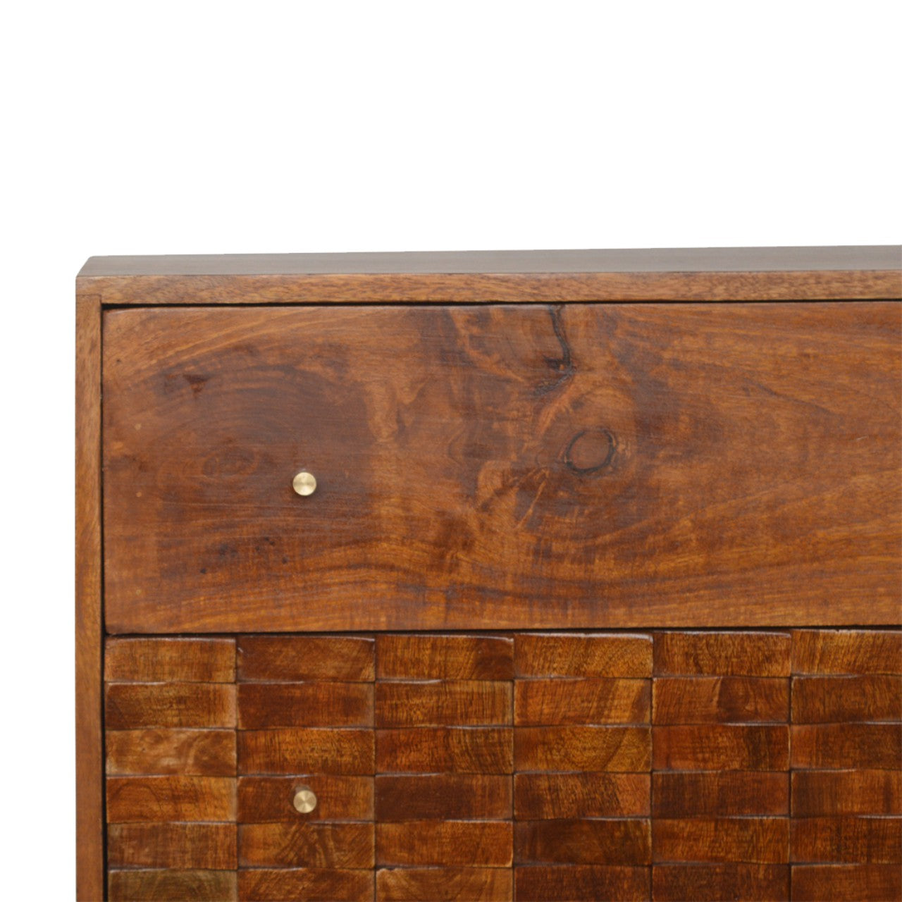Tile Carved Chestnut Chest of Drawers | Hand-Carved