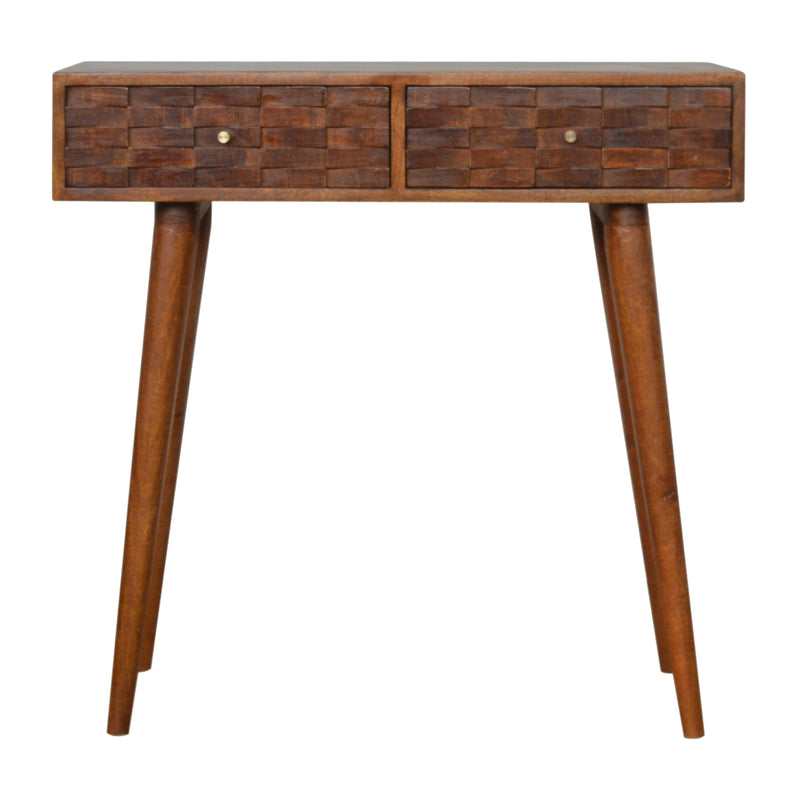 Tile Carve Chestnut Console Chest of Drawers