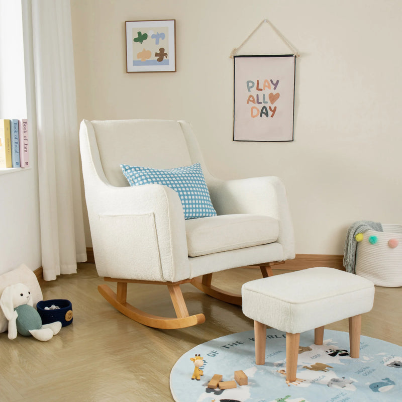 Ida Nursing Chair & Footstool | Fabric Upholstery with Side Storage Pockets & Beech Wood Frame