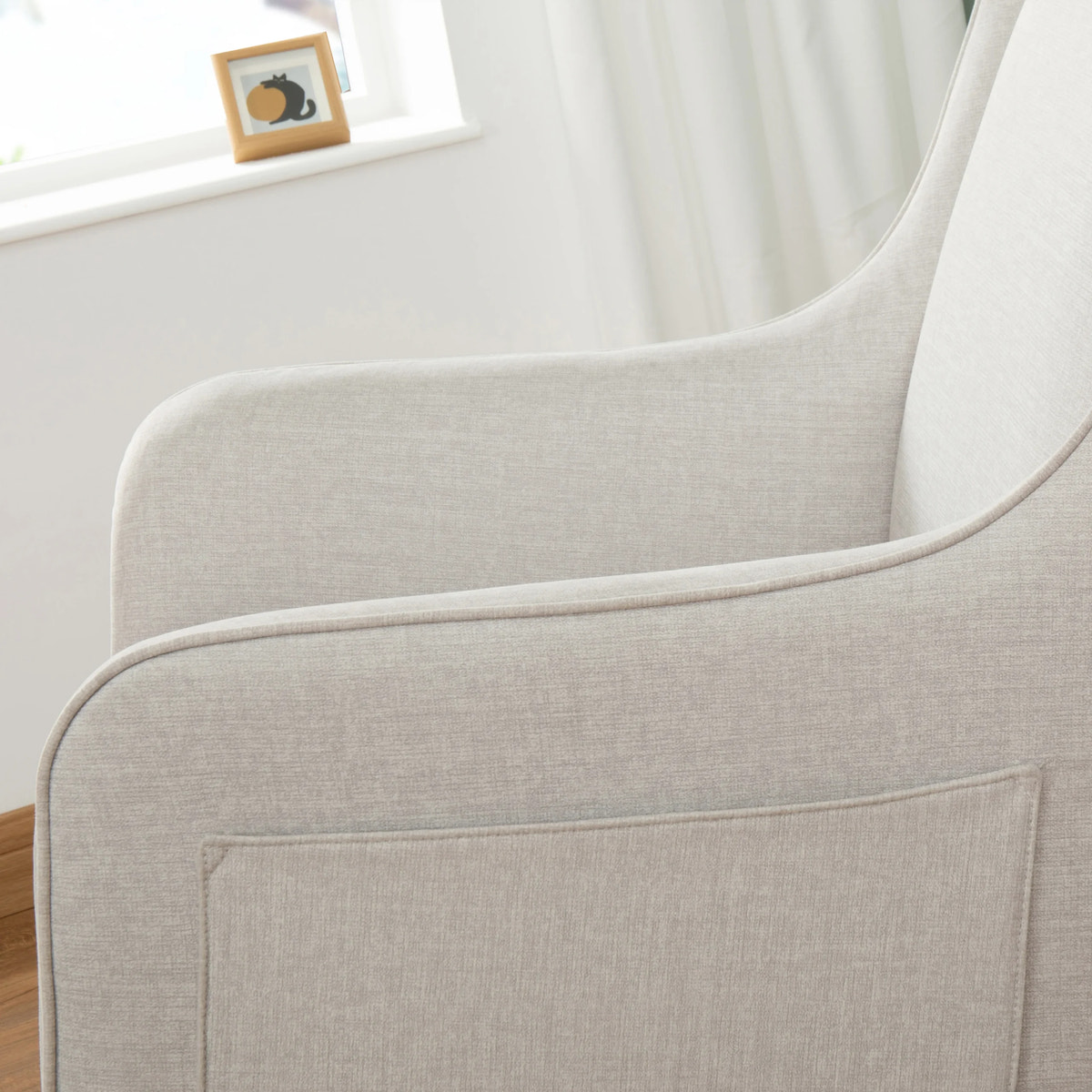 Ida Nursing Chair & Footstool | Fabric Upholstery with Side Storage Pockets & Beech Wood Frame